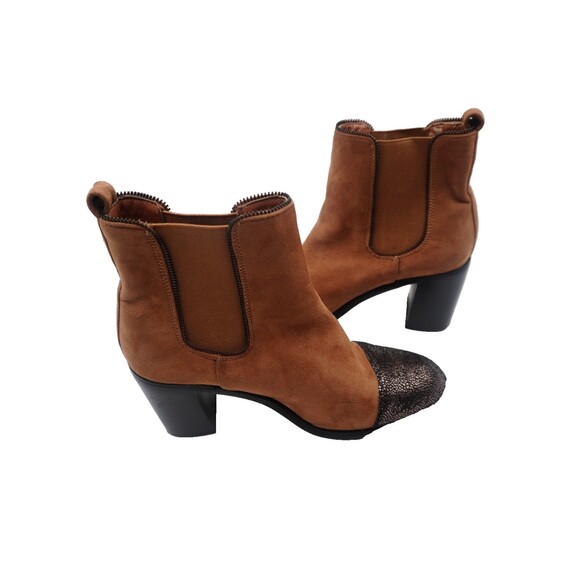 Anthropologie Vanessa Wu Suede Metallic Toe Brown Heeled Ankle Bootie Size 39 - Picture 7 of 8